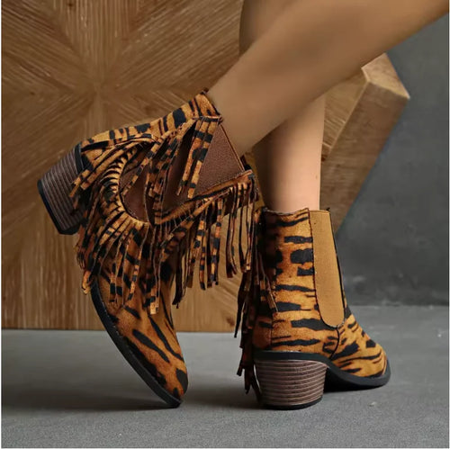 Women's Ankle Boots | Fringe Detail, Animal Print, Block Heel 1