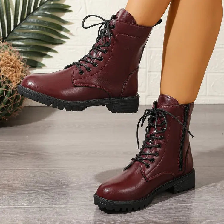 Women's Ankle Boots | Leather-Look, Side Lace Detail, Zip Closure 0