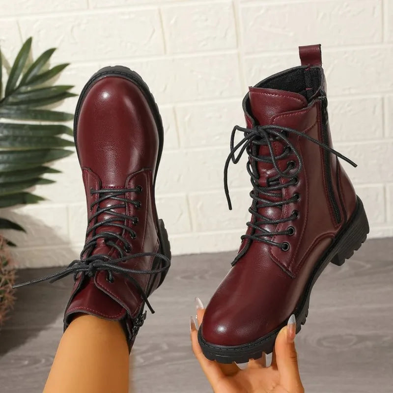 Women's Ankle Boots | Leather-Look, Side Lace Detail, Zip Closure 1
