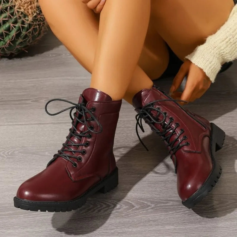 Women's Ankle Boots | Leather-Look, Side Lace Detail, Zip Closure 2