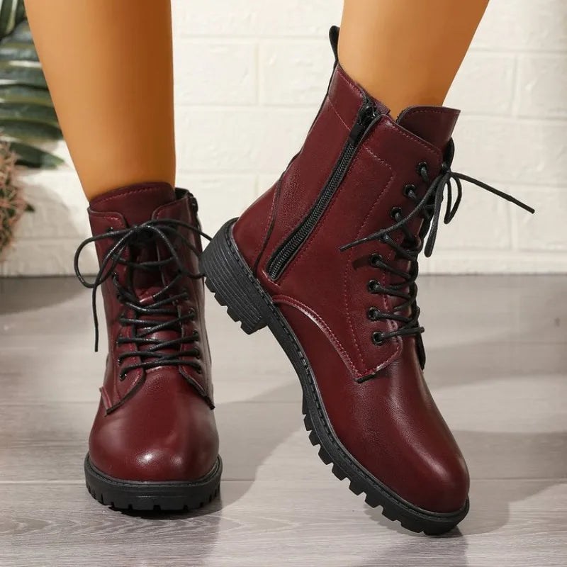 Women's Ankle Boots | Leather-Look, Side Lace Detail, Zip Closure 5
