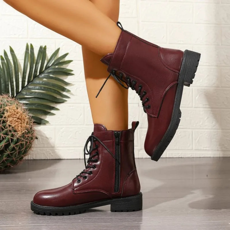 Women's Ankle Boots | Leather-Look, Side Lace Detail, Zip Closure 6