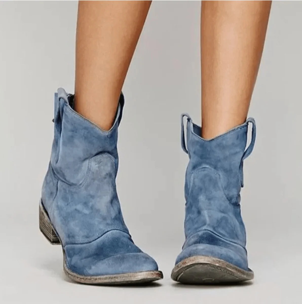 Women's Ankle Boots | Suede Western Style, Flat Block Heel, Easy On-Off 0
