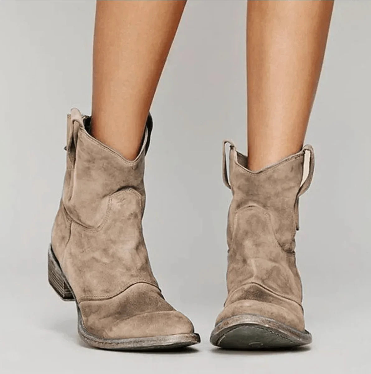 Women's Ankle Boots | Suede Western Style, Flat Block Heel, Easy On-Off 1