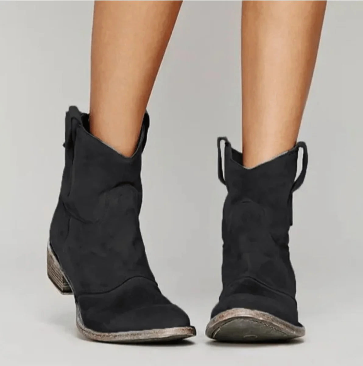 Women's Ankle Boots | Suede Western Style, Flat Block Heel, Easy On-Off 2