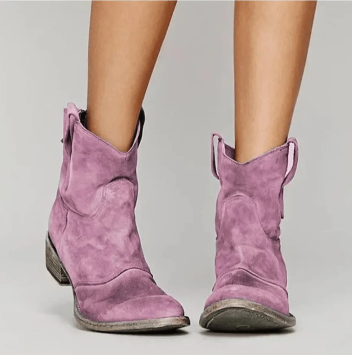 Women's Ankle Boots | Suede Western Style, Flat Block Heel, Easy On-Off 4