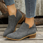 Women's Black Ankle Boots | Leather-Look Slip-On, Low Block Heel 0