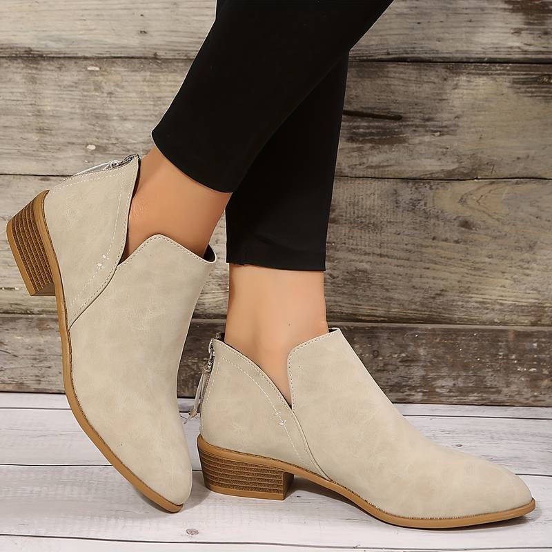 Women's Black Ankle Boots | Leather-Look Slip-On, Low Block Heel 2