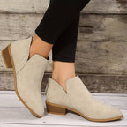 Women's Black Ankle Boots | Leather-Look Slip-On, Low Block Heel 2