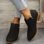 Women's Black Ankle Boots | Leather-Look Slip-On, Low Block Heel 3