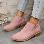 Women's Black Ankle Boots | Leather-Look Slip-On, Low Block Heel 4