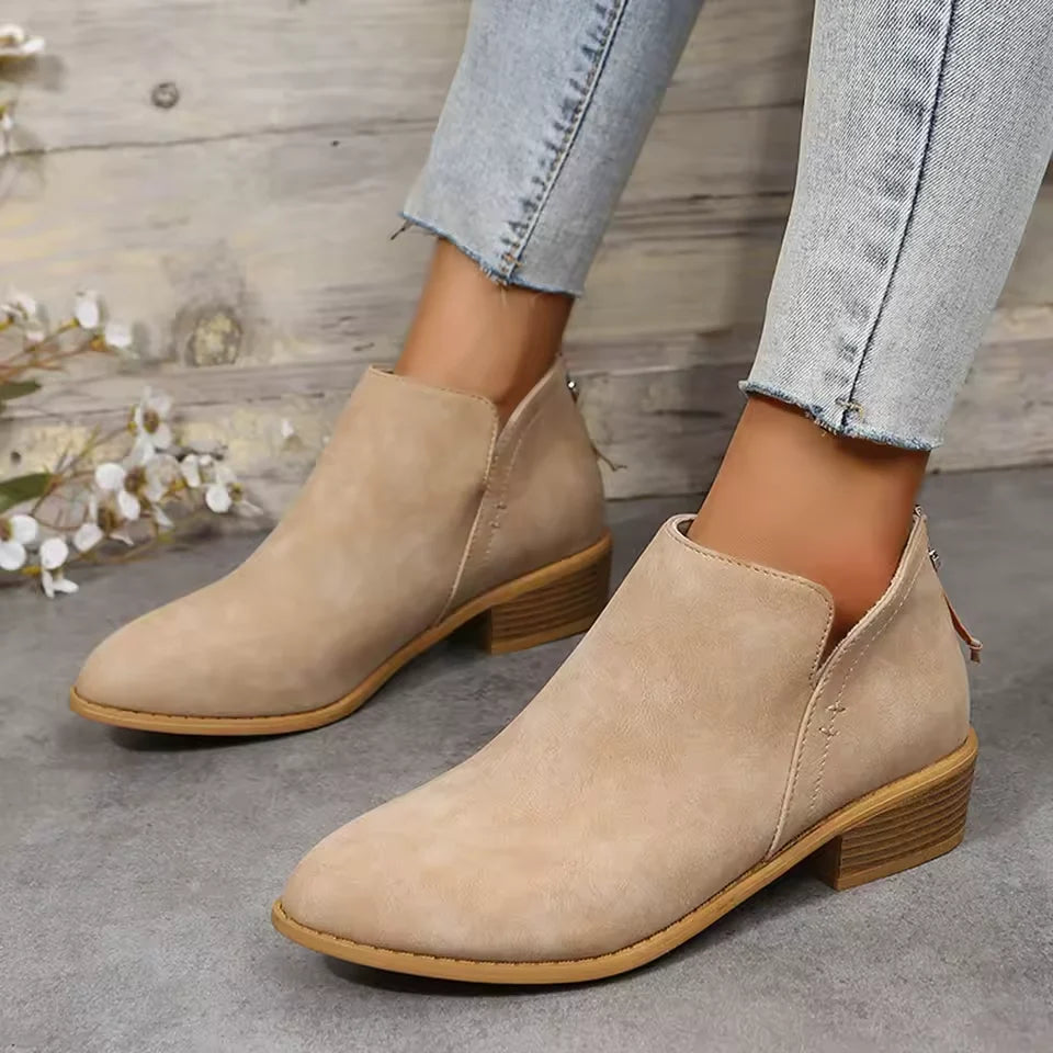 Women's Black Ankle Boots | Leather-Look Slip-On, Low Block Heel 5