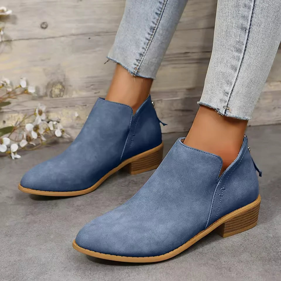 Women's Black Ankle Boots | Leather-Look Slip-On, Low Block Heel 7
