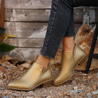 Women's Black Ankle Boots | Leather-Look Slip-On, Low Block Heel 8