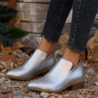 Women's Black Ankle Boots | Leather-Look Slip-On, Low Block Heel 9