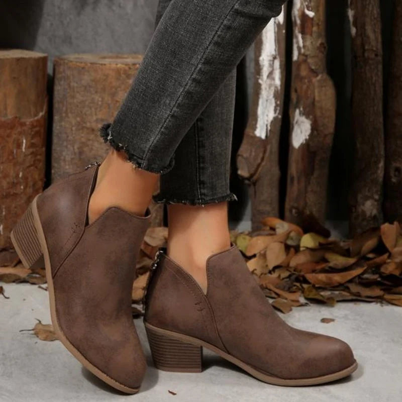Women's Black Ankle Boots | Textured Faux Leather, Fringe Zip Detail 5