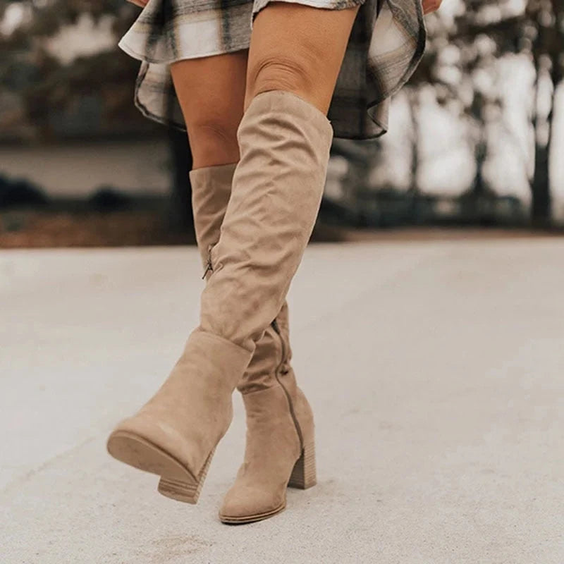 Women's Black Knee High Boots | Slouchy Fit, Block Heel, Side Zip 1