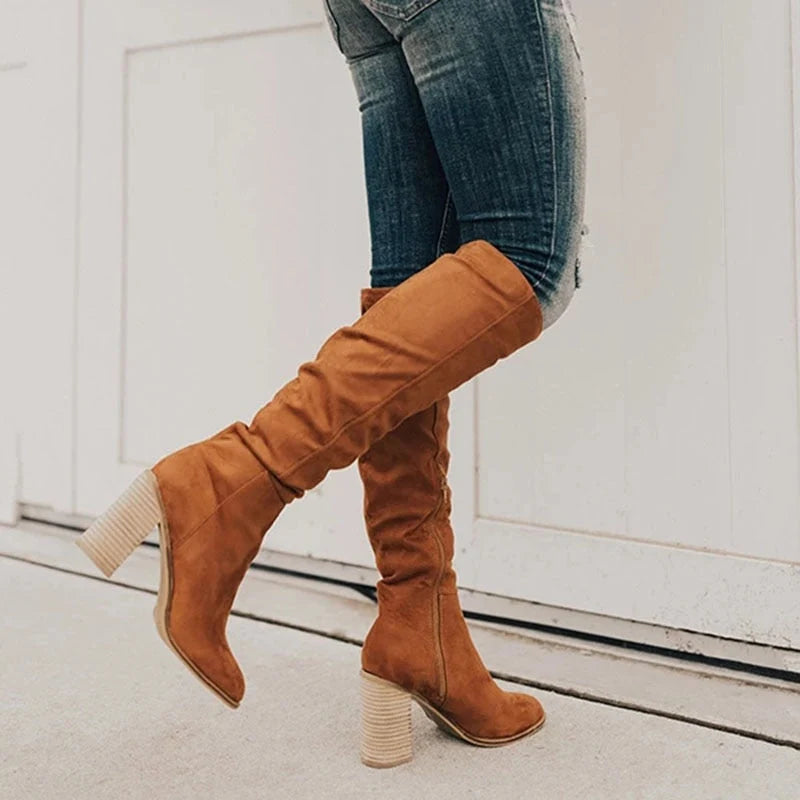Women's Black Knee High Boots | Slouchy Fit, Block Heel, Side Zip 2