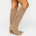 Women's Black Knee High Boots | Suede, Block Heel, Side Zip 0