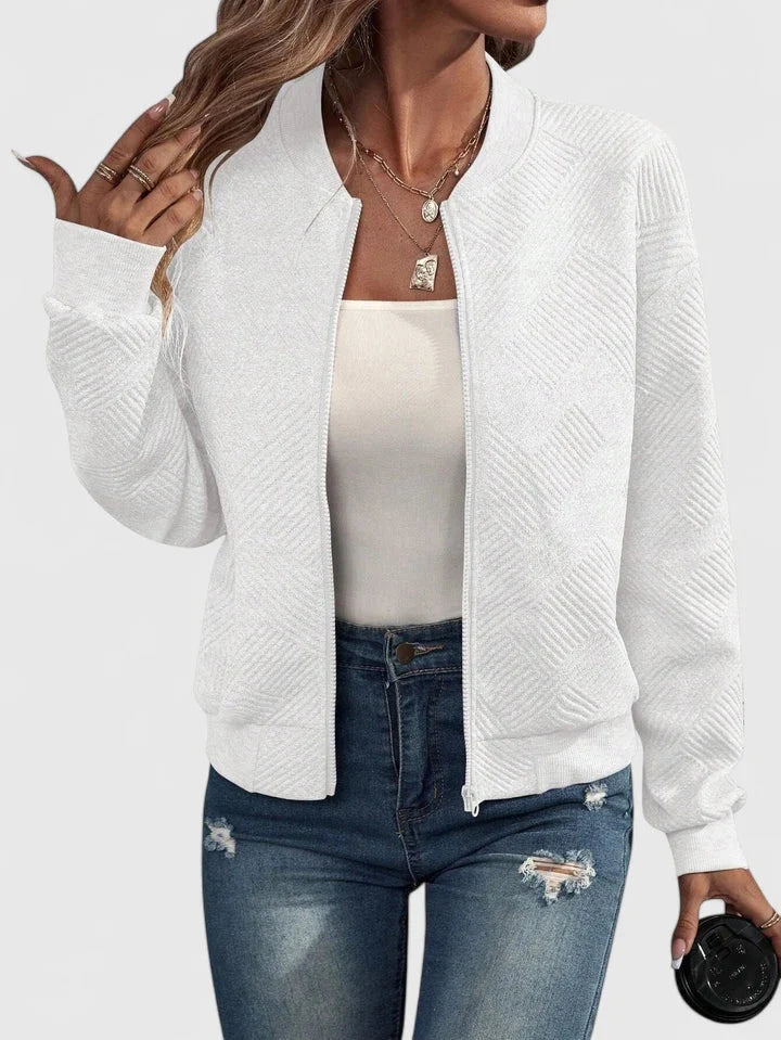 Women's Bomber Jacket | Geometric Texture, Lightweight Design, Classic Fit 3
