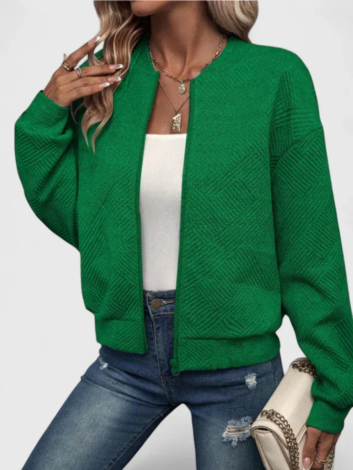 Women's Bomber Jacket | Geometric Texture, Lightweight Design, Classic Fit 4