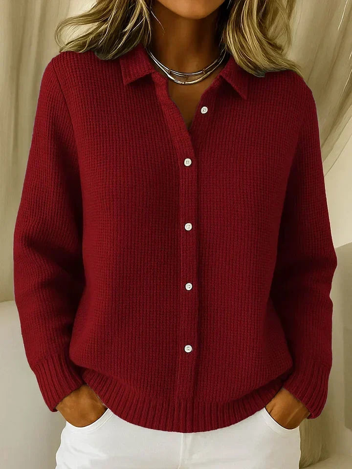 Women's Button-Front Cardigan | Structured Collar, Textured Knit, Relaxed Fit 2