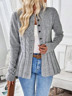 Women's Cable-Knit Peplum Cardigan | Fitted, Button Front, Round Neckline, Elegant Design 0