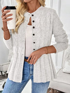Women's Cable-Knit Peplum Cardigan | Fitted, Button Front, Round Neckline, Elegant Design 5