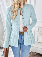Women's Cable-Knit Peplum Cardigan | Fitted, Button Front, Round Neckline, Elegant Design 7