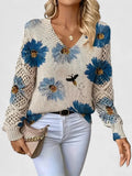 Women's Cardigan Sweater | Floral Knit Pattern, Airy Sleeve Weave, V-Neckline 0