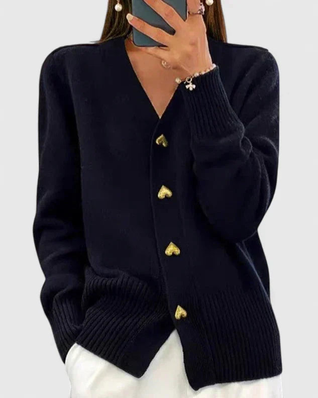 Women's Cardigan | Elegant Fit with Heart Button Accents, Soft Draped Design 1