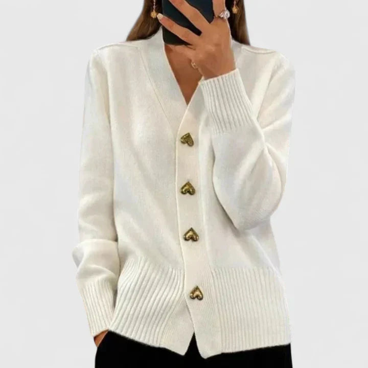 Women's Cardigan | Elegant Fit with Heart Button Accents, Soft Draped Design 5