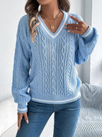 Women's Chunky Knit Cardigan | Relaxed Fit, V-Neck, Contrast Edging 3