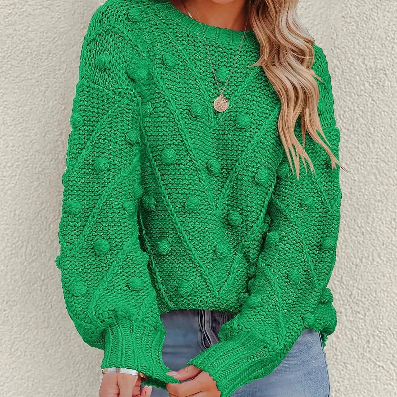 Women's Chunky Knit Jumper | Bobble Texture, Balloon Sleeves, Relaxed Fit 0