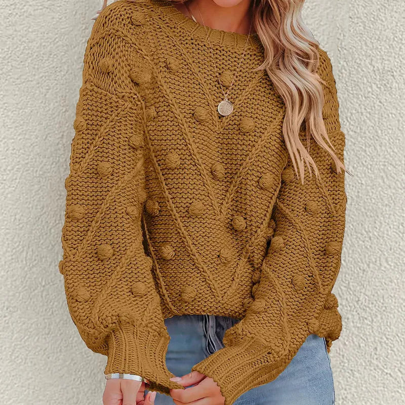 Women's Chunky Knit Jumper | Bobble Texture, Balloon Sleeves, Relaxed Fit 11