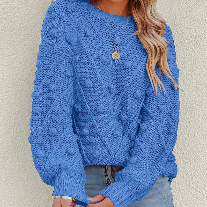 Women's Chunky Knit Jumper | Bobble Texture, Balloon Sleeves, Relaxed Fit 5
