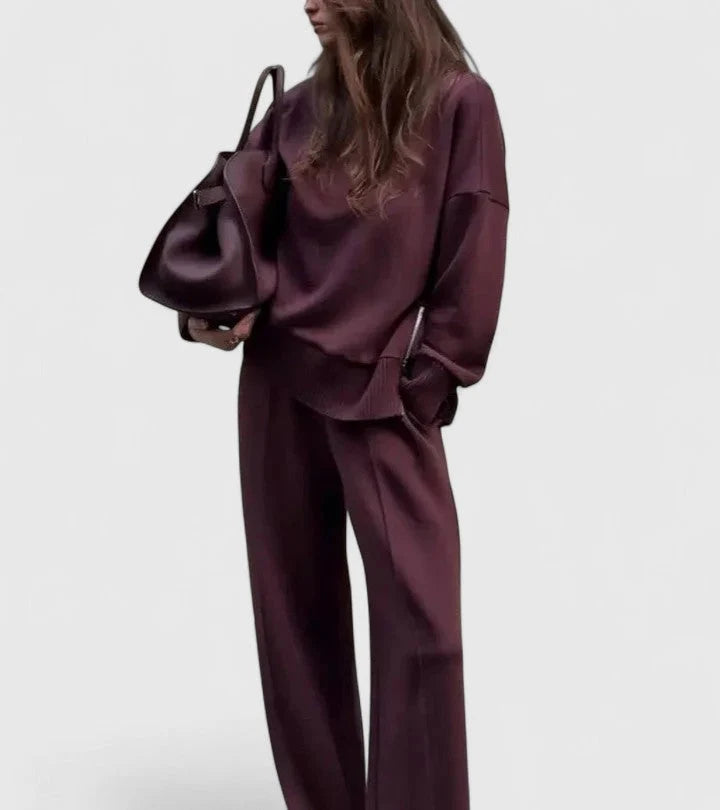 Women's Co Ord Set | High-Neck Sweater with Side Zip, Elastic Waist Pants 0