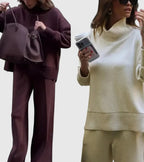 Women's Co Ord Set | High-Neck Sweater with Side Zip, Elastic Waist Pants 2