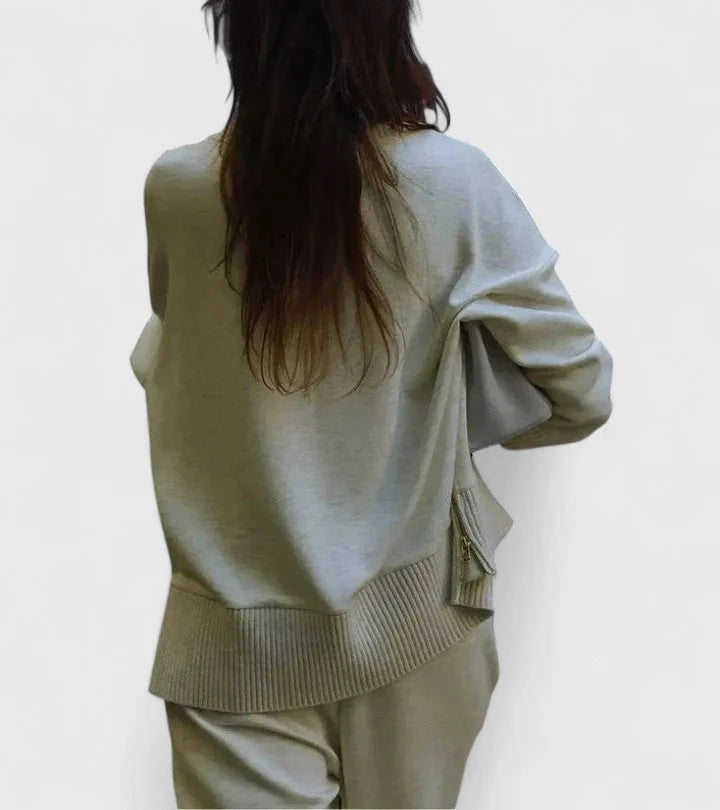 Women's Co Ord Set | High-Neck Sweater with Side Zip, Elastic Waist Pants 7