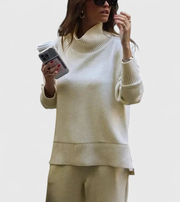 Women's Co Ord Set | High-Neck Sweater with Side Zip, Elastic Waist Pants 8