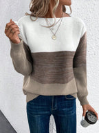 Women's Colour Block Jumper | Relaxed Fit, Boat Neck, Ribbed Trim 0