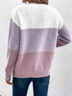 Women's Colour Block Jumper | Relaxed Fit, Boat Neck, Ribbed Trim 1
