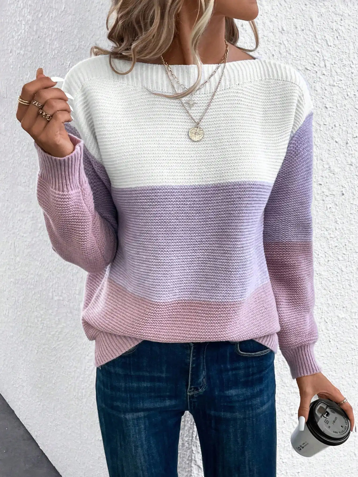 Women's Colour Block Jumper | Relaxed Fit, Boat Neck, Ribbed Trim 2