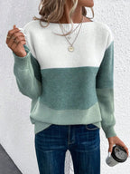 Women's Colour Block Jumper | Relaxed Fit, Boat Neck, Ribbed Trim 3