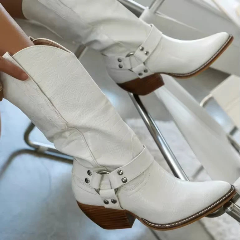 Women's Cowboy Boots | Cow-Print Design, Pointed Toe, Block Heel 2