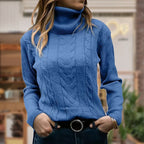 Women's Fitted Cable Knit Sweatshirt | Ribbed Turtleneck, Long Sleeves 2