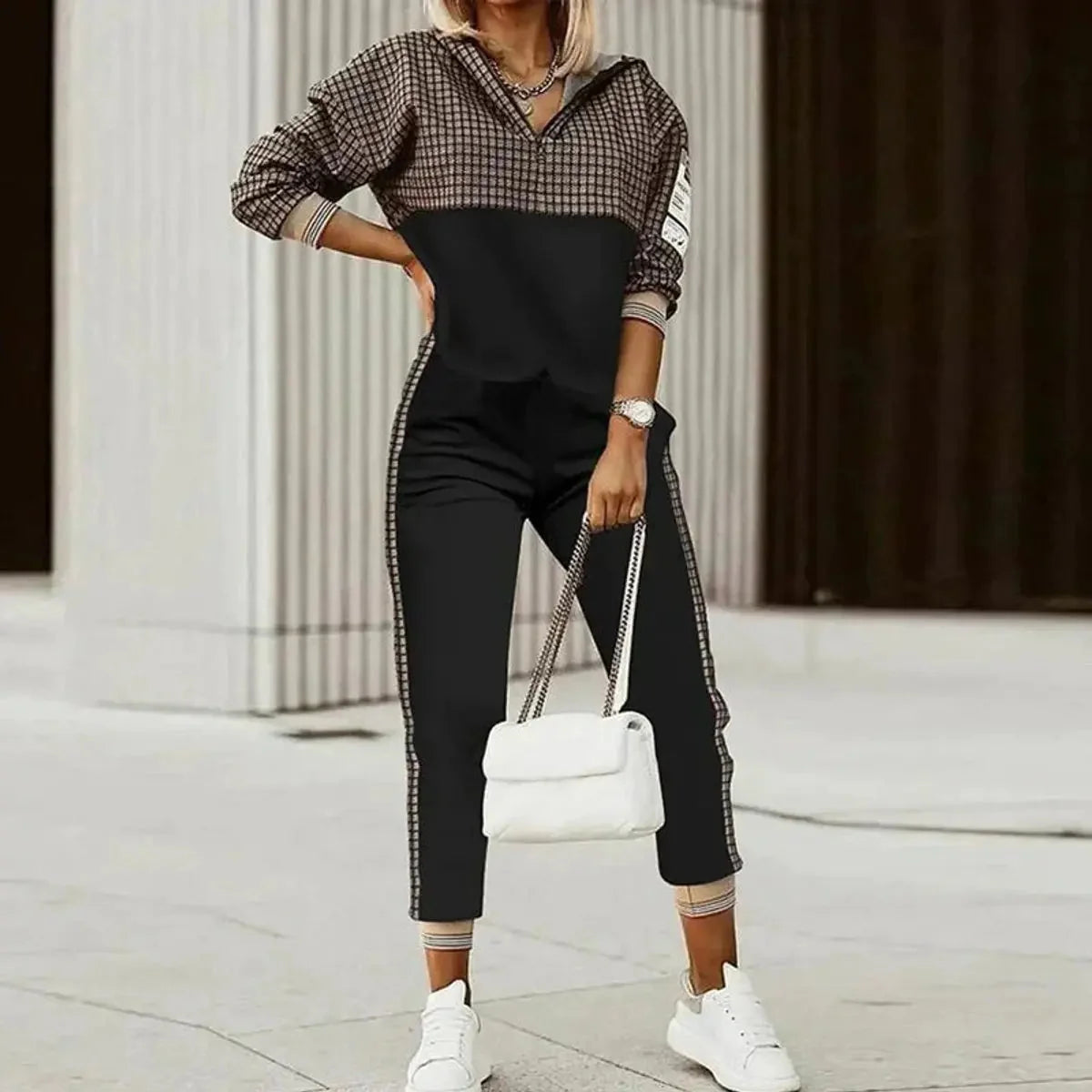 Women's Jogger Set | Half-Zip Top, Patterned Design, Relaxed Fit Athleisure 0