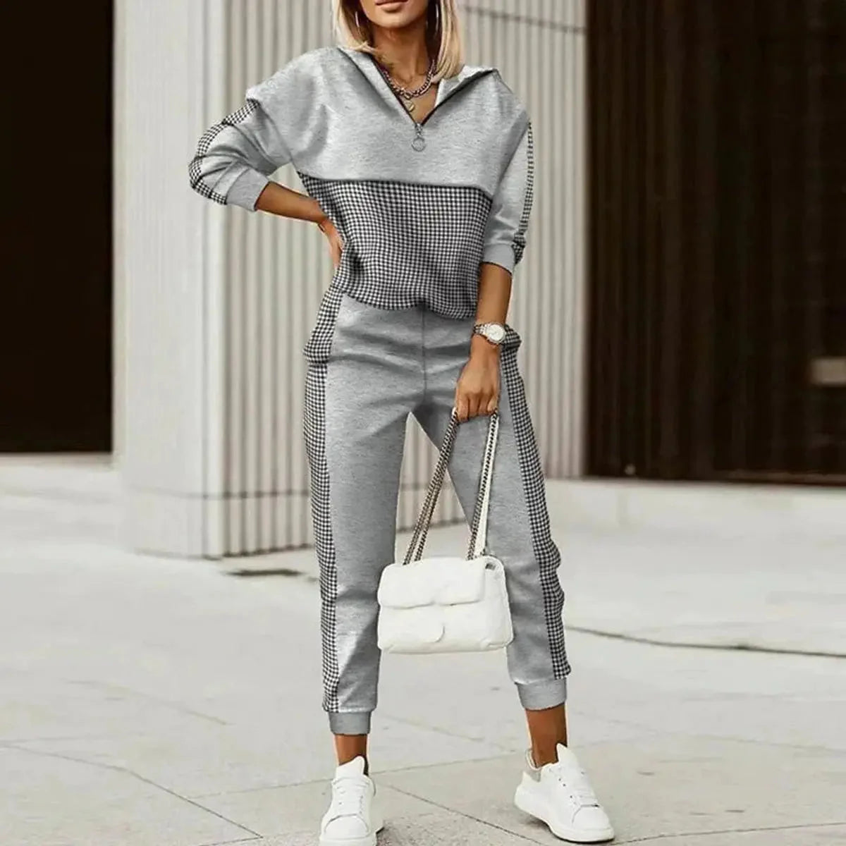 Women's Jogger Set | Half-Zip Top, Patterned Design, Relaxed Fit Athleisure 2