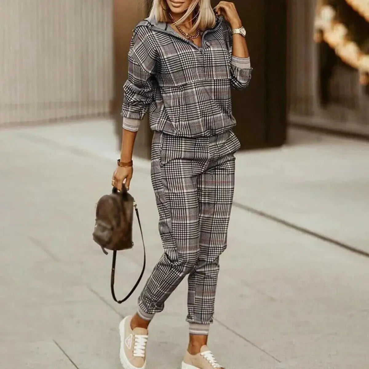 Women's Jogger Set | Half-Zip Top, Patterned Design, Relaxed Fit Athleisure 3