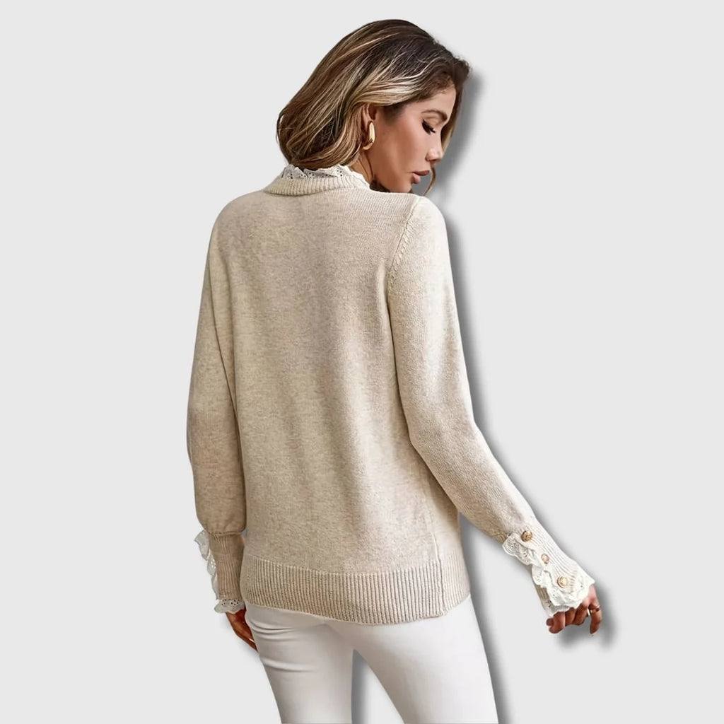 Women's Jumper | Lace Detail, Decorative Buttons, Ribbed Cuffs 1
